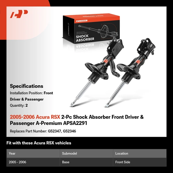 2005-2006 Acura RSX 2-Pc Shock Absorber Front Driver & Passenger A-Premium APSA2291