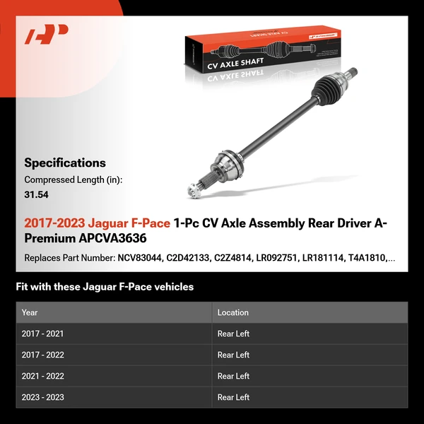 2017-2023 Jaguar F-Pace 1-Pc CV Axle Assembly Rear Driver A-Premium APCVA3636