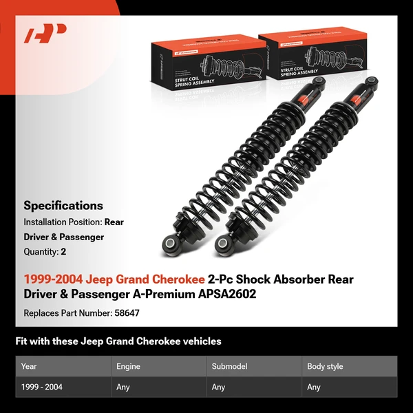 1999-2004 Jeep Grand Cherokee 2-Pc Shock Absorber Rear Driver & Passenger A-Premium APSA2602