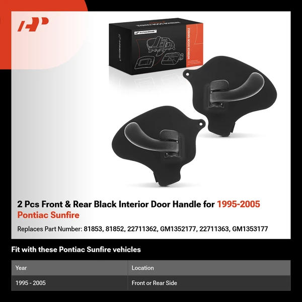 2 Pcs Front & Rear Black Interior Door Handle for 1995-2005 Pontiac Sunfire
