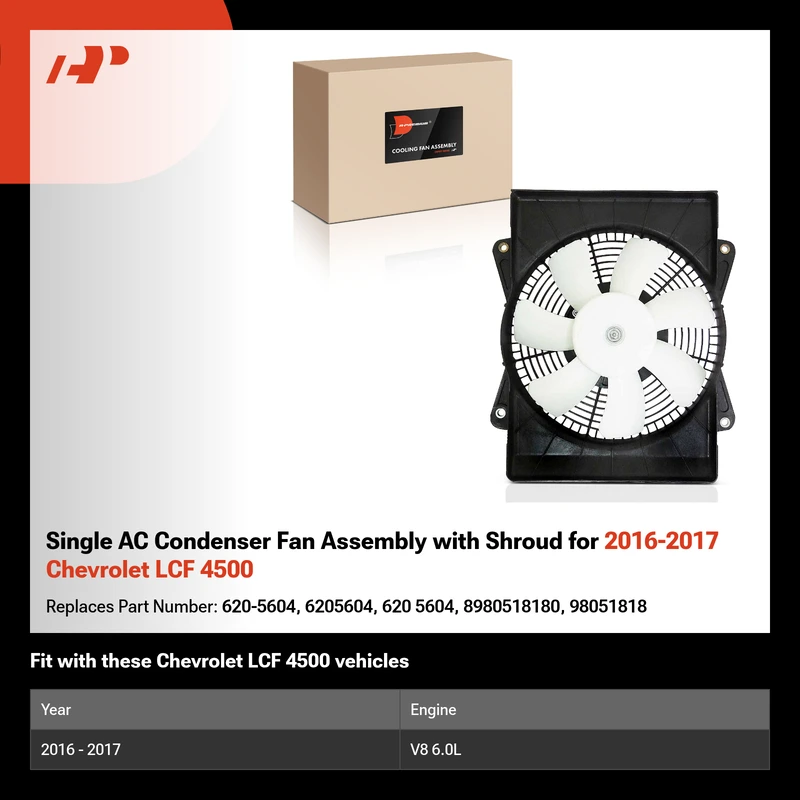 Single AC Condenser Fan Assembly with Shroud for 2016-2017 Chevrolet LCF 4500