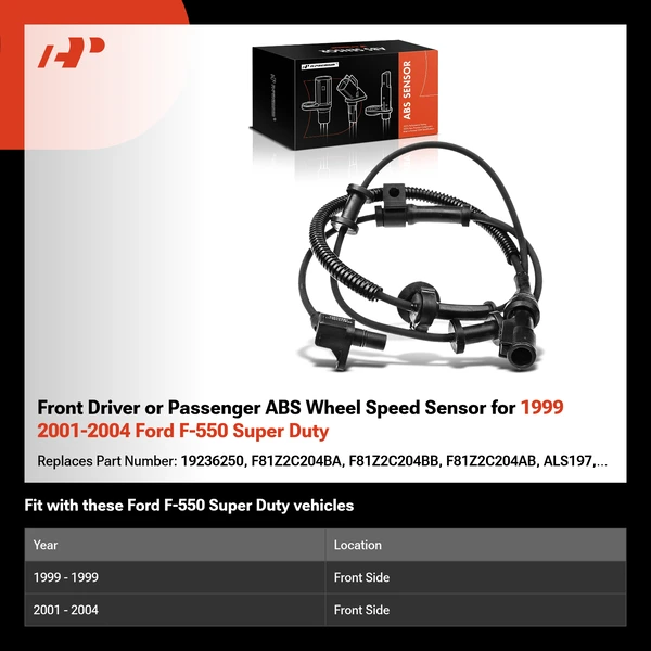 Front Driver or Passenger ABS Wheel Speed Sensor for 1999 2001-2004 Ford F-550 Super Duty