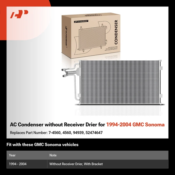 AC Condenser without Receiver Drier for 1994-2004 GMC Sonoma
