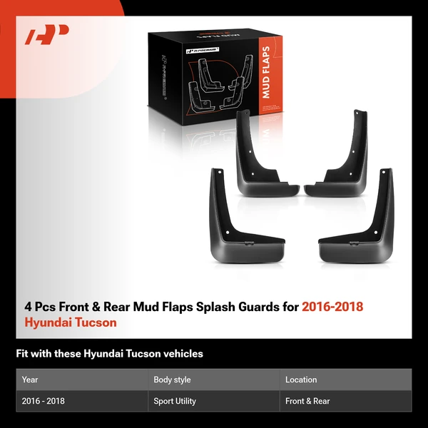 4 Pcs Front & Rear Mud Flaps Splash Guards for 2016-2018 Hyundai Tucson