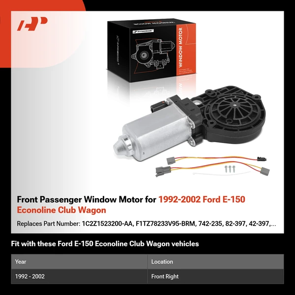 Front Passenger Window Motor for 1992-2002 Ford E-150 Econoline Club Wagon