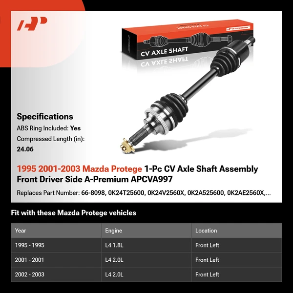1995 2001-2003 Mazda Protege 1-Pc CV Axle Shaft Assembly Front Driver Side A-Premium APCVA997