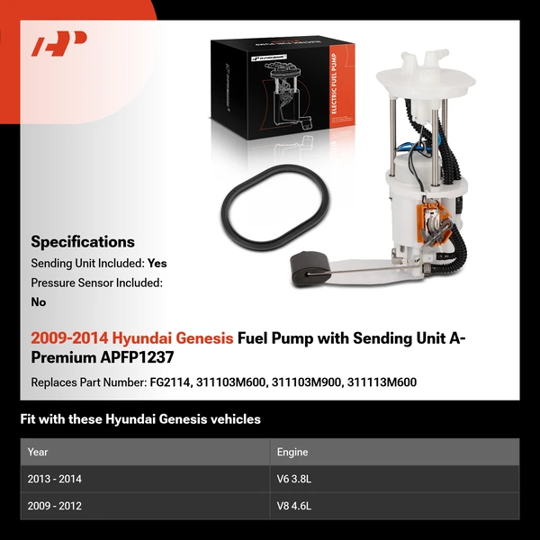 2009-2014 Hyundai Genesis Fuel Pump with Sending Unit A-Premium APFP1237