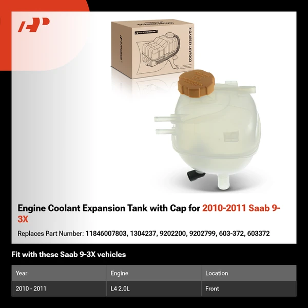 Engine Coolant Expansion Tank with Cap for 2010-2011 Saab 9-3X