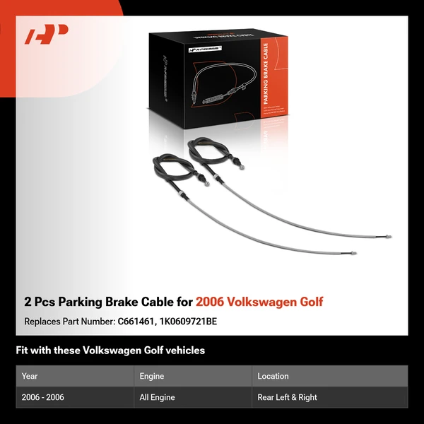 2 Pcs Parking Brake Cable for 2006 Volkswagen Golf