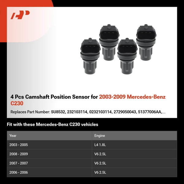 4 Pcs Camshaft Position Sensor for 2003-2009 Mercedes-Benz C230
