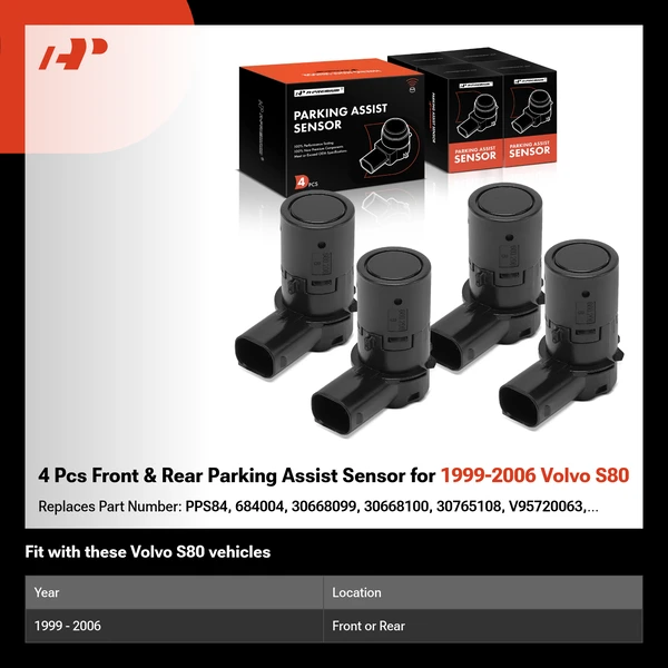 4 Pcs Front & Rear Parking Assist Sensor for 1999-2006 Volvo S80