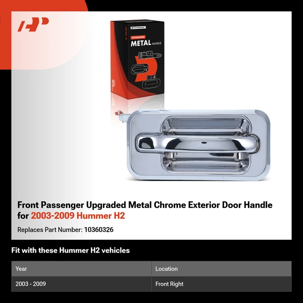 Front Passenger Upgraded Metal Chrome Exterior Door Handle for 2003-2009 Hummer H2