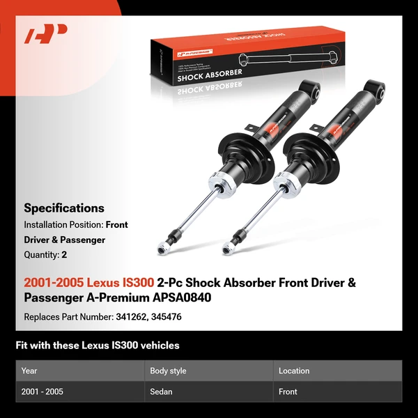 2001-2005 Lexus IS300 2-Pc Shock Absorber Front Driver & Passenger A-Premium APSA0840