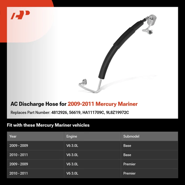 AC Discharge Hose for 2009-2011 Mercury Mariner