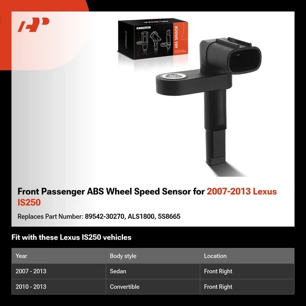 Front Passenger ABS Wheel Speed Sensor for 2007-2013 Lexus IS250