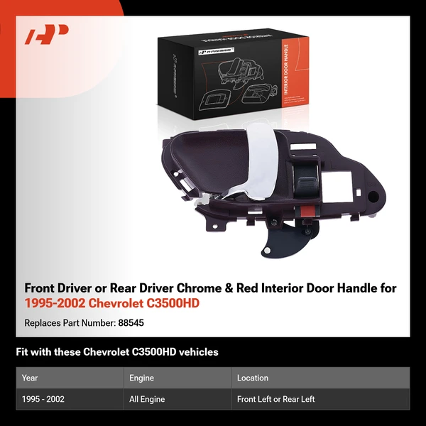 Front Driver or Rear Driver Chrome & Red Interior Door Handle for 1995-2002 Chevrolet C3500HD