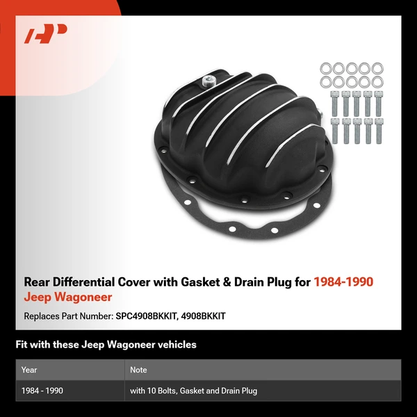 Rear Differential Cover with Gasket & Drain Plug for 1984-1990 Jeep Wagoneer