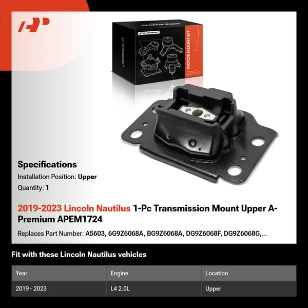 2019-2023 Lincoln Nautilus 1-Pc Transmission Mount Upper A-Premium APEM1724