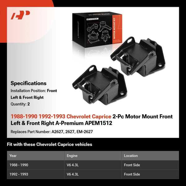 1988-1990 1992-1993 Chevrolet Caprice 2-Pc Motor Mount Front Left & Front Right A-Premium APEM1512