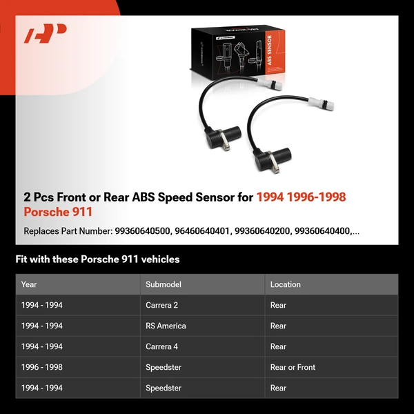2 Pcs Front or Rear ABS Speed Sensor for 1994 1996-1998 Porsche 911
