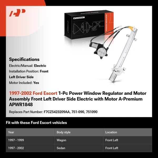 1997-2002 Ford Escort 1-Pc Power Window Regulator and Motor Assembly Front Left Driver Side Electric with Motor A-Premium APWR1848
