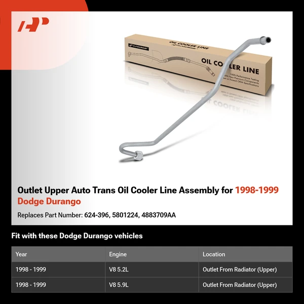 Outlet Upper Auto Trans Oil Cooler Line Assembly for 1998-1999 Dodge Durango