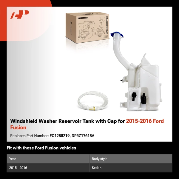 Windshield Washer Reservoir Tank with Cap for 2015-2016 Ford Fusion