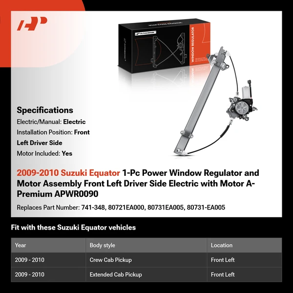 2009-2010 Suzuki Equator 1-Pc Power Window Regulator and Motor Assembly Front Left Driver Side Electric with Motor A-Premium APWR0090