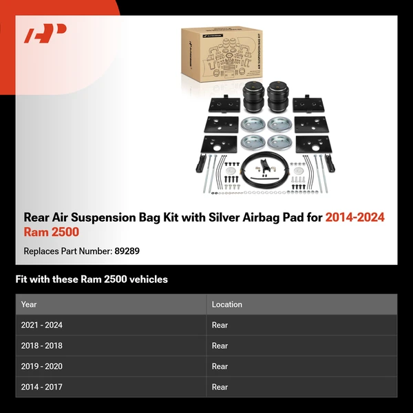 Rear Air Suspension Bag Kit with Silver Airbag Pad for 2014-2024 Ram 2500