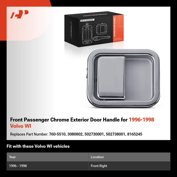 Front Passenger Chrome Exterior Door Handle for 1996-1998 Volvo WI