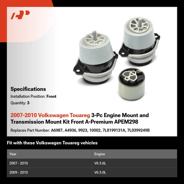 2007-2010 Volkswagen Touareg 3-Pc Engine Mount and Transmission Mount Kit Front A-Premium APEM298
