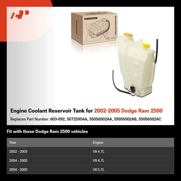 Engine Coolant Reservoir Tank for 2002-2005 Dodge Ram 2500