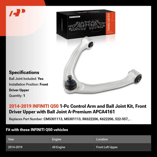 2014-2019 INFINITI Q50 1-Pc Control Arm and Ball Joint Kit, Front Driver Upper with Ball Joint A-Premium APCA4161