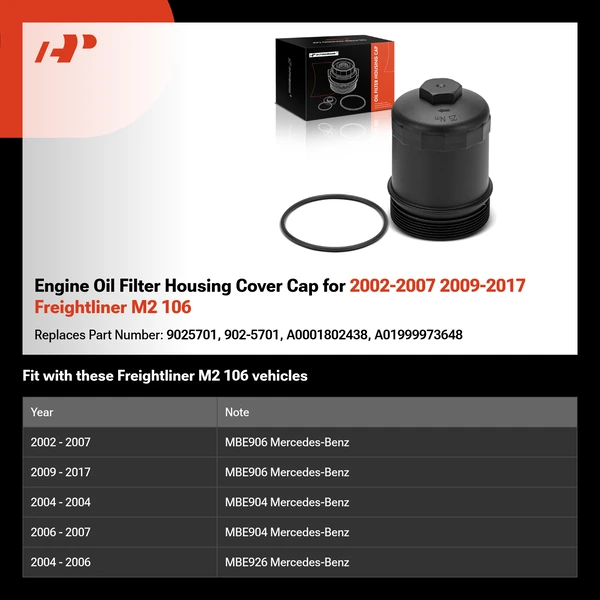 Engine Oil Filter Housing Cover Cap for 2002-2007 2009-2017 Freightliner M2 106