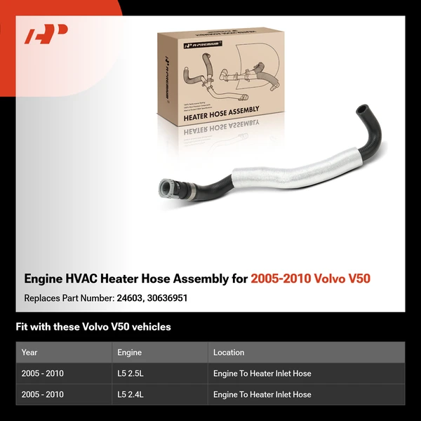 Engine HVAC Heater Hose Assembly for 2005-2010 Volvo V50