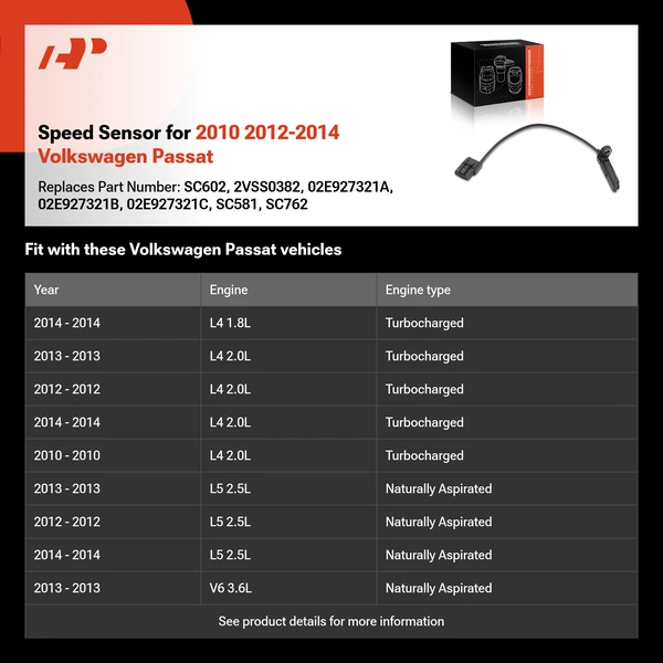Speed Sensor for 2010 2012-2014 Volkswagen Passat