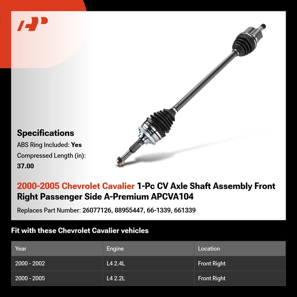 2000-2005 Chevrolet Cavalier 1-Pc CV Axle Shaft Assembly Front Right Passenger Side A-Premium APCVA104