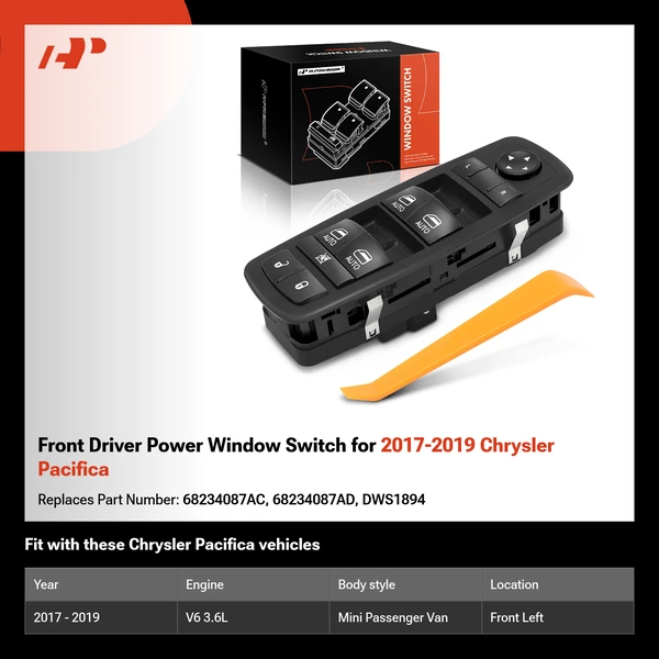 Front Driver Power Window Switch for 2017-2019 Chrysler Pacifica