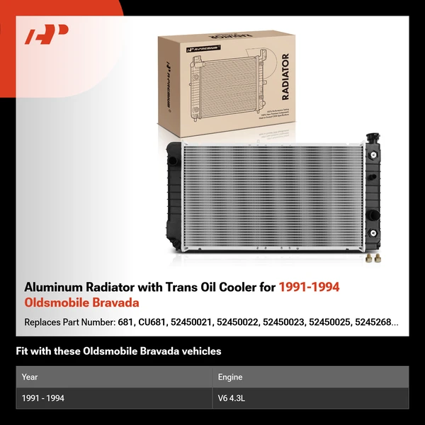 Aluminum Radiator with Trans Oil Cooler for 1991-1994 Oldsmobile Bravada