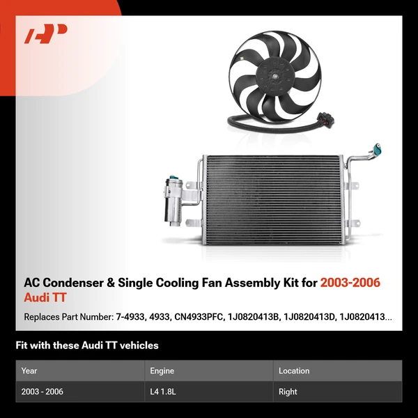 AC Condenser & Single Cooling Fan Assembly Kit for 2003-2006 Audi TT