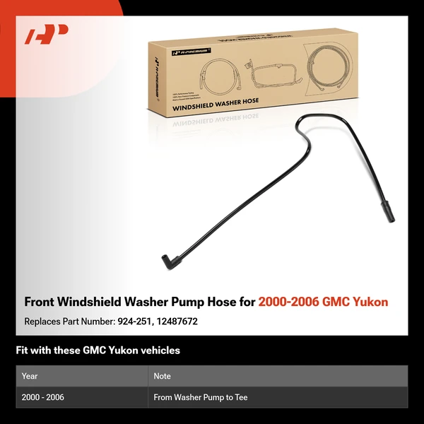 Front Windshield Washer Pump Hose for 2000-2006 GMC Yukon