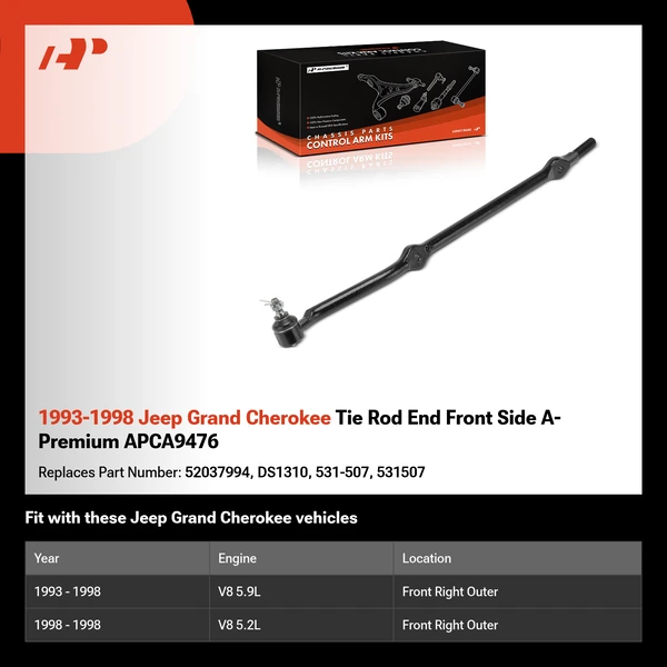 1993-1998 Jeep Grand Cherokee Tie Rod End Front Side A-Premium APCA9476