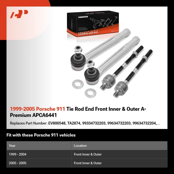 1999-2005 Porsche 911 Tie Rod End Front Inner & Outer A-Premium APCA6441