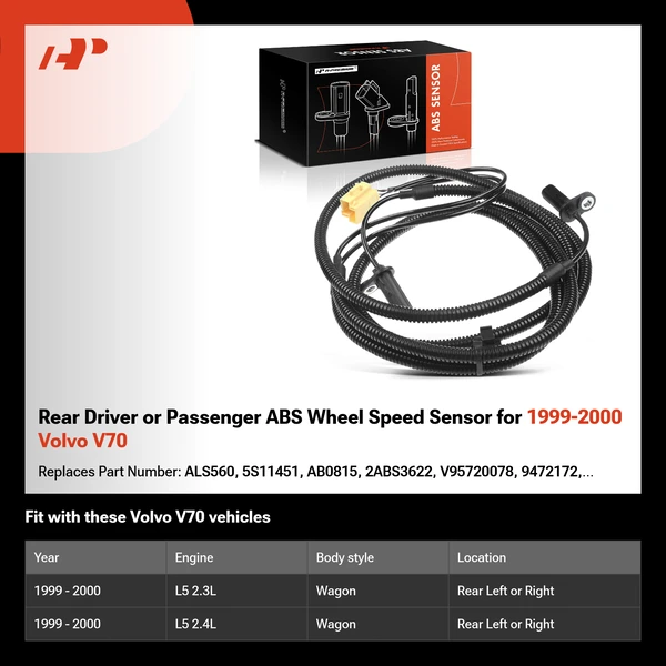 Rear Driver or Passenger ABS Wheel Speed Sensor for 1999-2000 Volvo V70