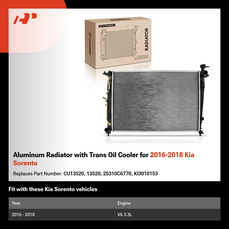 Aluminum Radiator with Trans Oil Cooler for 2016-2018 Kia Sorento
