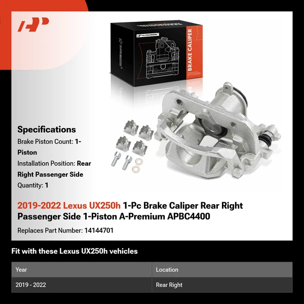 2019-2022 Lexus UX250h 1-Pc Brake Caliper Rear Right Passenger Side 1-Piston A-Premium APBC4400