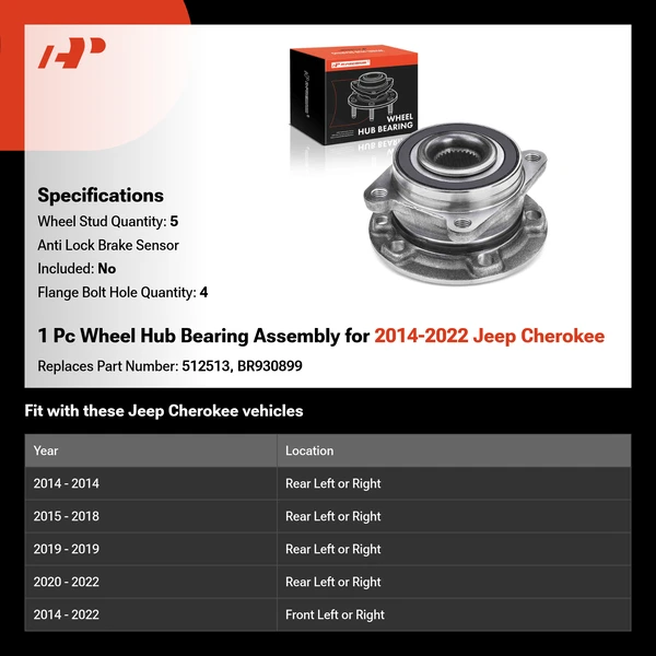 1 Pc Wheel Hub Bearing Assembly for 2014-2022 Jeep Cherokee