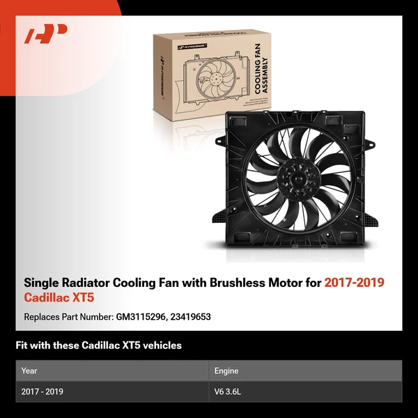 Single Radiator Cooling Fan with Brushless Motor for 2017-2019 Cadillac XT5