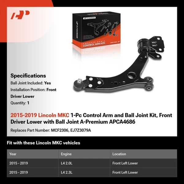 2015-2019 Lincoln MKC 1-Pc Control Arm and Ball Joint Kit, Front Driver Lower with Ball Joint A-Premium APCA4686