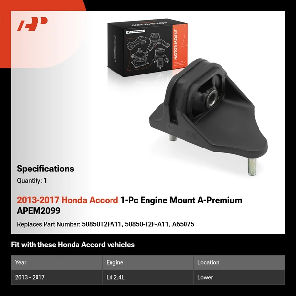 2013-2017 Honda Accord 1-Pc Engine Mount A-Premium APEM2099